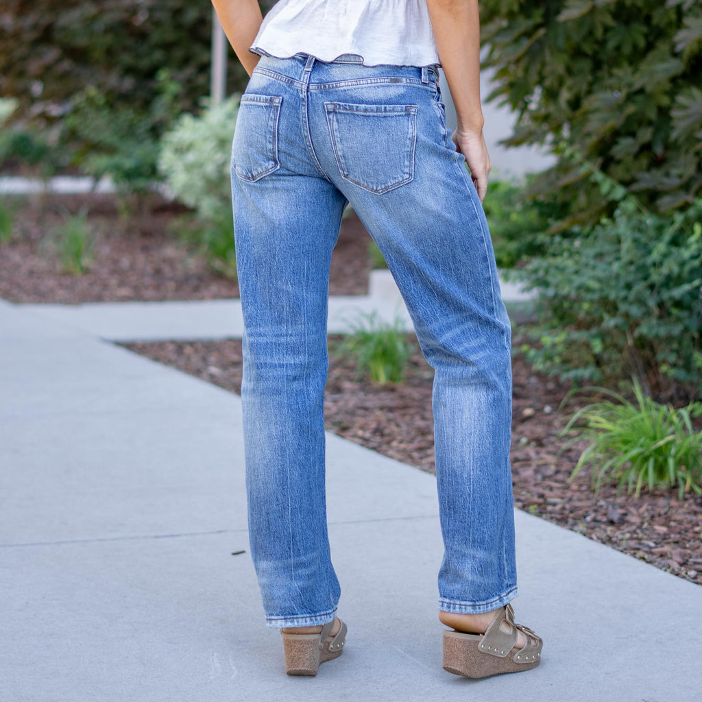 KanCan Low Rise Baggy Straight Jeans in Medium Dark Wash