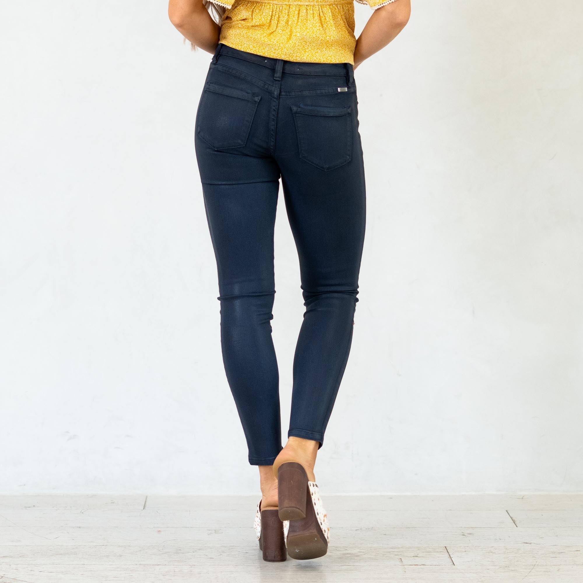 KanCan Mellie High Rise Coated Skinny Jeans Dark Blue Wash