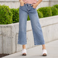 KanCan Nessa High Rise Crop Wide Leg Jeans Medium Blue Wash