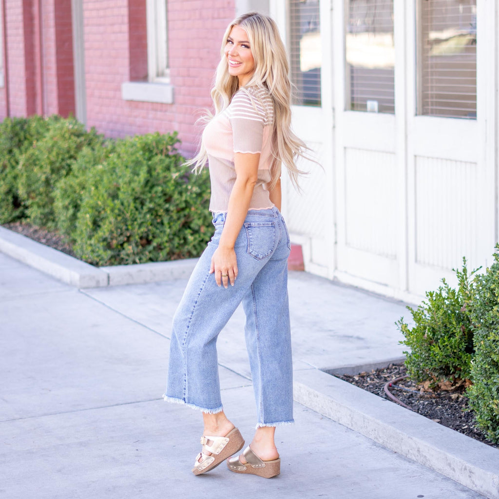 KanCan Mal Essentials Mid Rise Crop Wide Jeans – Comfort Stretch Denim