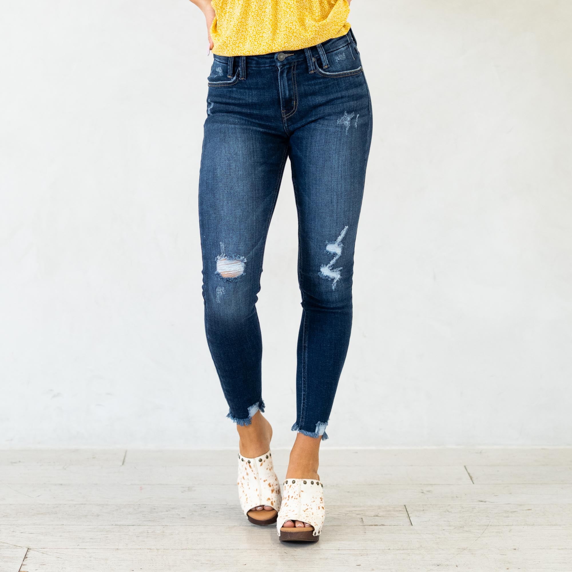KanCan Fiora Mid Rise Ankle Skinny Jeans Dark Blue Wash