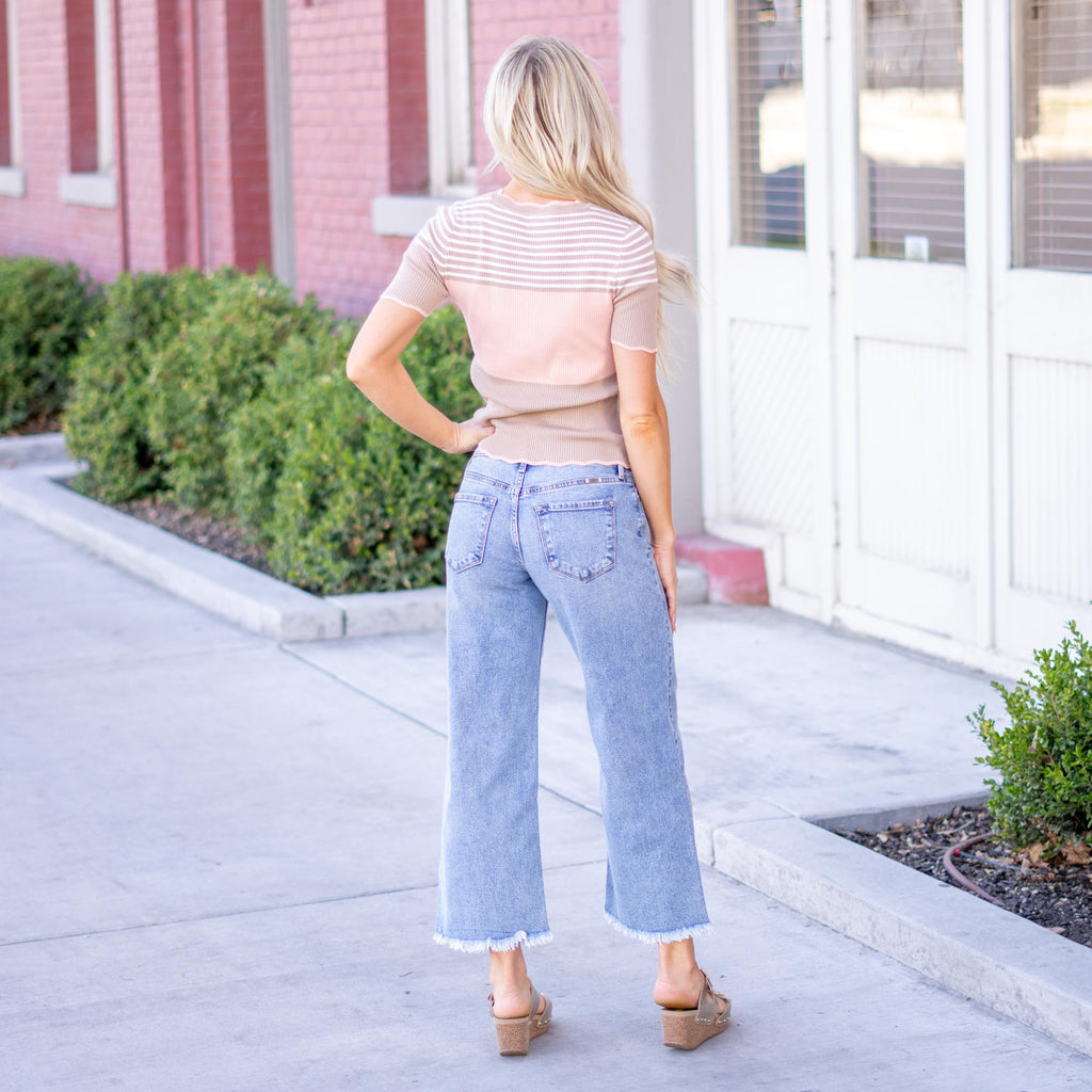 KanCan Mal Essentials Mid Rise Crop Wide Jeans – Comfort Stretch Denim