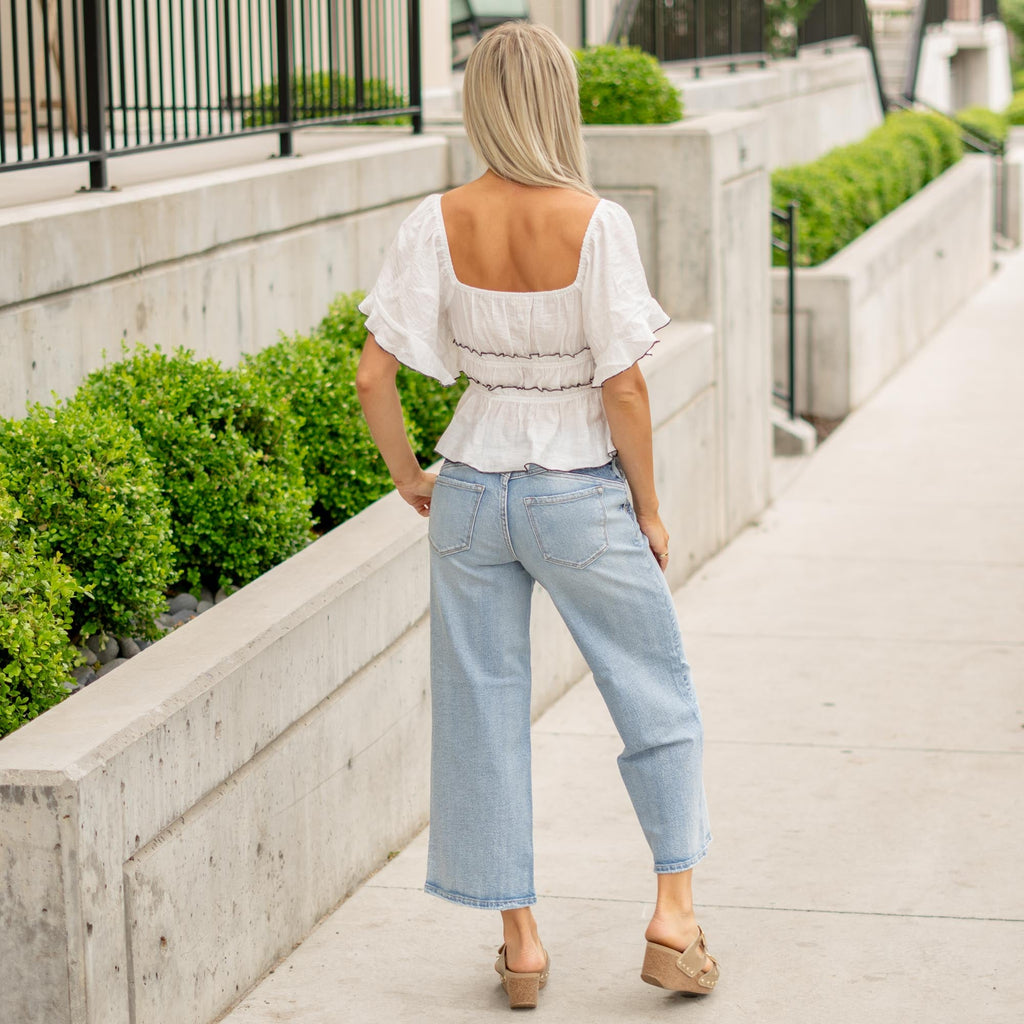 KanCan Lorinne High Rise Crop Wide Jeans – Color Block Stretch