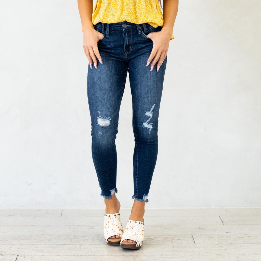 KanCan Fiora Mid Rise Ankle Skinny Jeans Dark Blue Wash