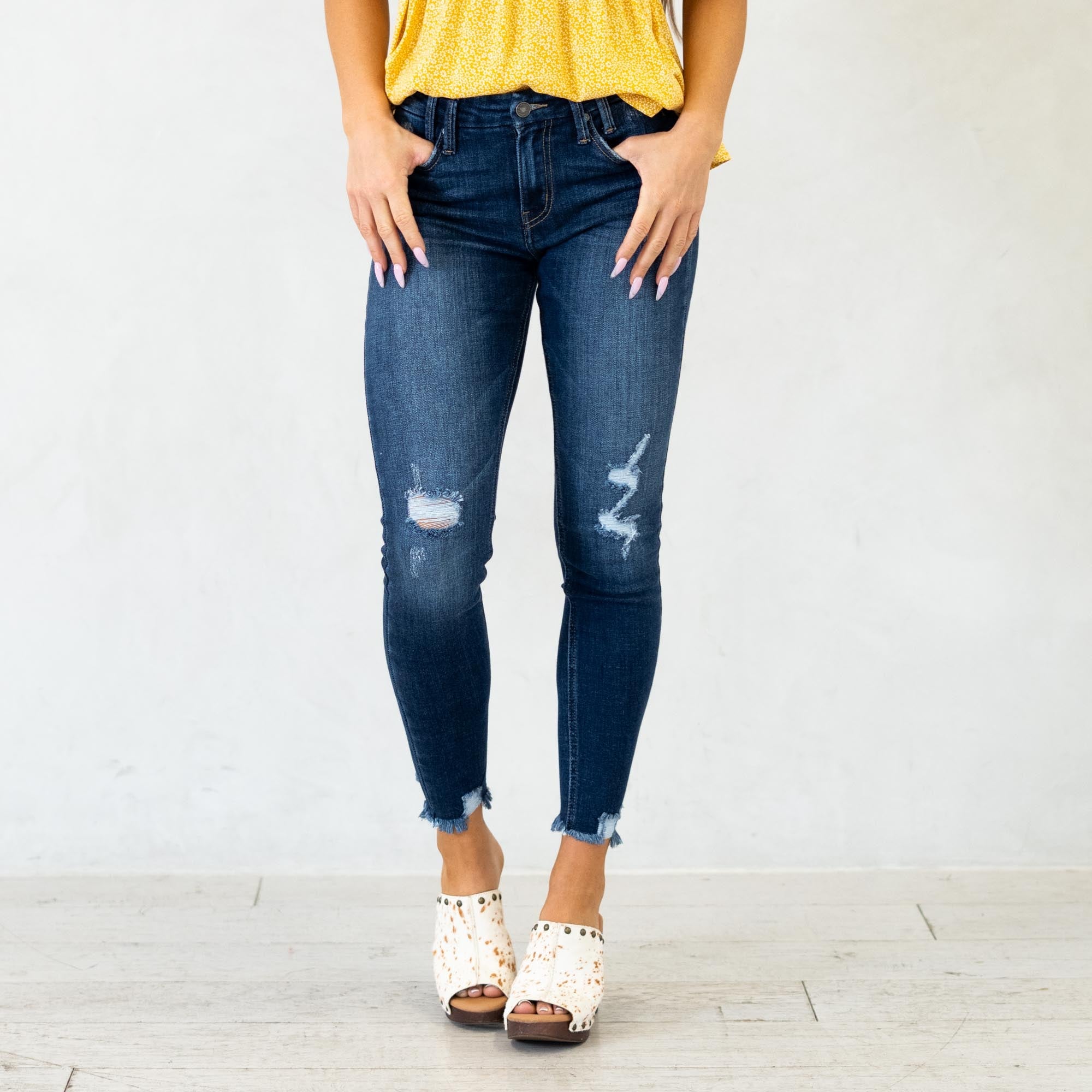 KanCan Fiora Mid Rise Ankle Skinny Jeans Dark Blue Wash
