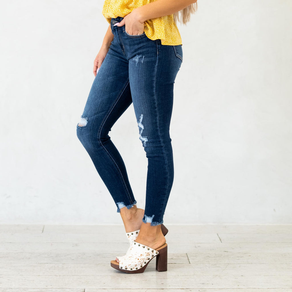 KanCan Fiora Mid Rise Ankle Skinny Jeans Dark Blue Wash
