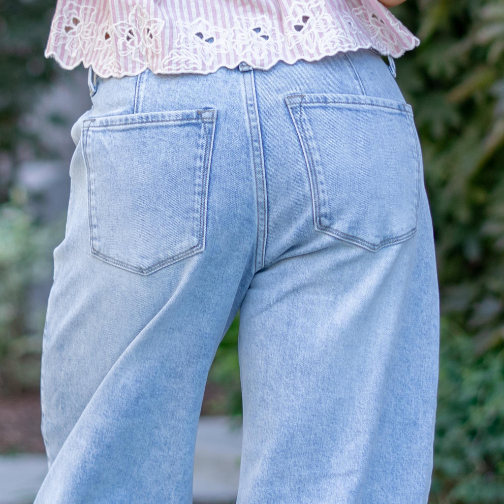KanCan Marine Low Slung Crop Barrel Medium Blue Wash