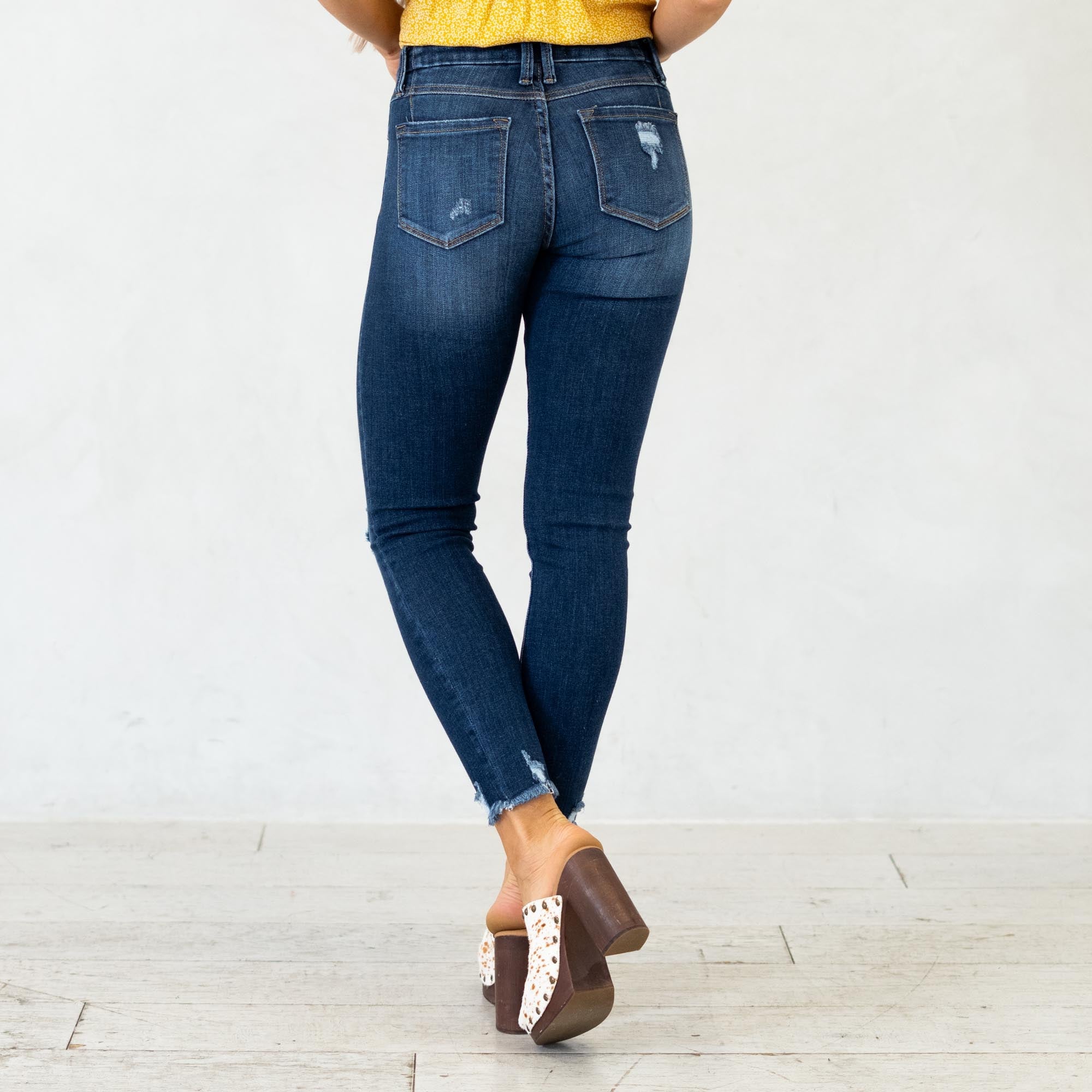 KanCan Fiora Mid Rise Ankle Skinny Jeans Dark Blue Wash