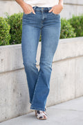 KanCan Indigo Arc Medium Wash Mid Rise Flare Jeans Dark Blue