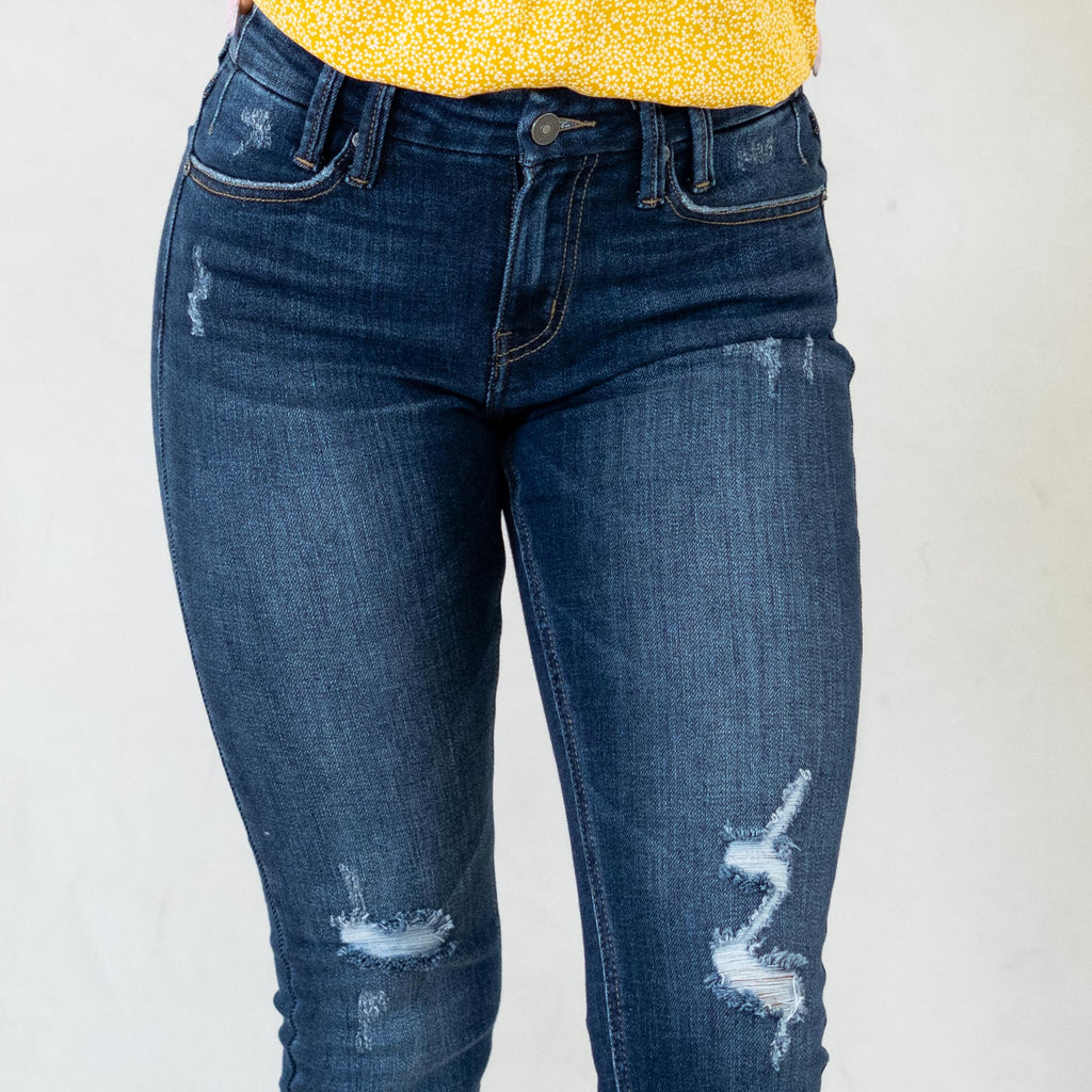 KanCan Fiora Mid Rise Ankle Skinny Jeans Dark Blue Wash