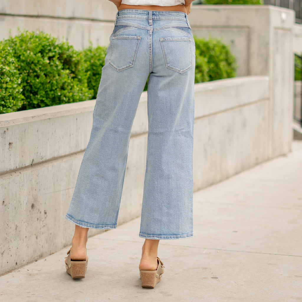 KanCan Lorinne High Rise Crop Wide Jeans – Color Block Stretch