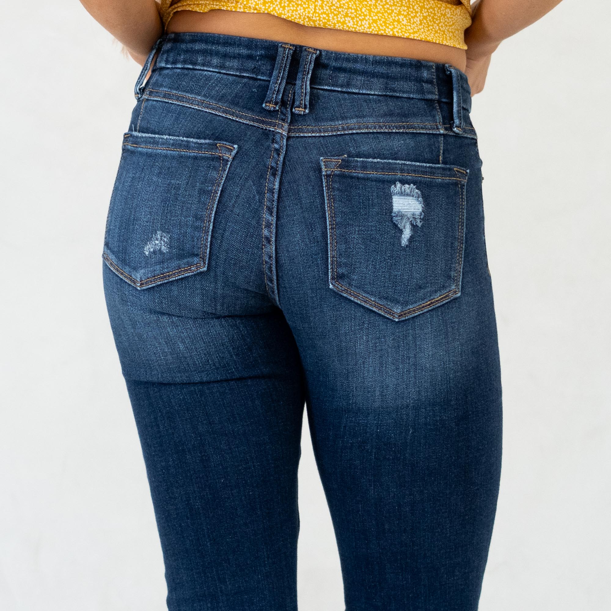 KanCan Fiora Mid Rise Ankle Skinny Jeans Dark Blue Wash