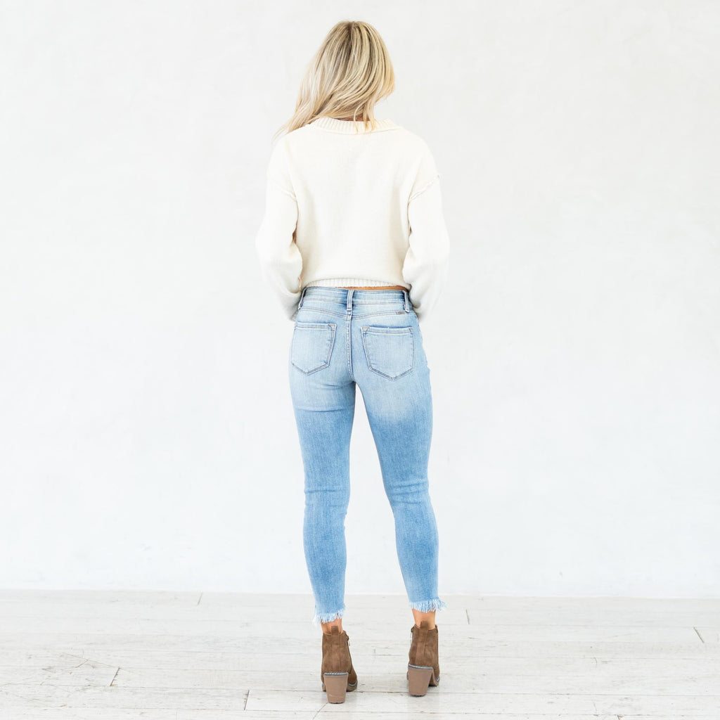 KanCan Janine Mid Rise Cropped Skinny Jeans Light Blue Wash