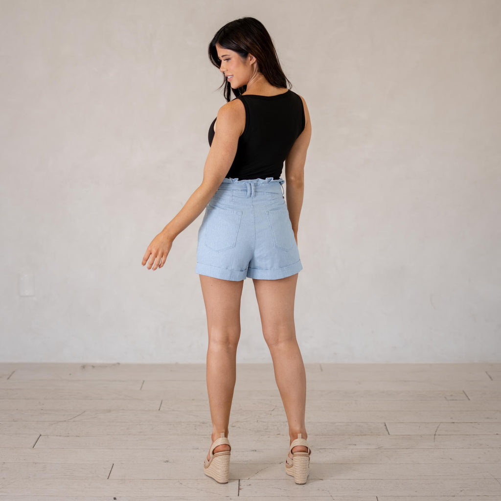 KanCan Dove Ultra High Rise Paperbag Shorts Blue