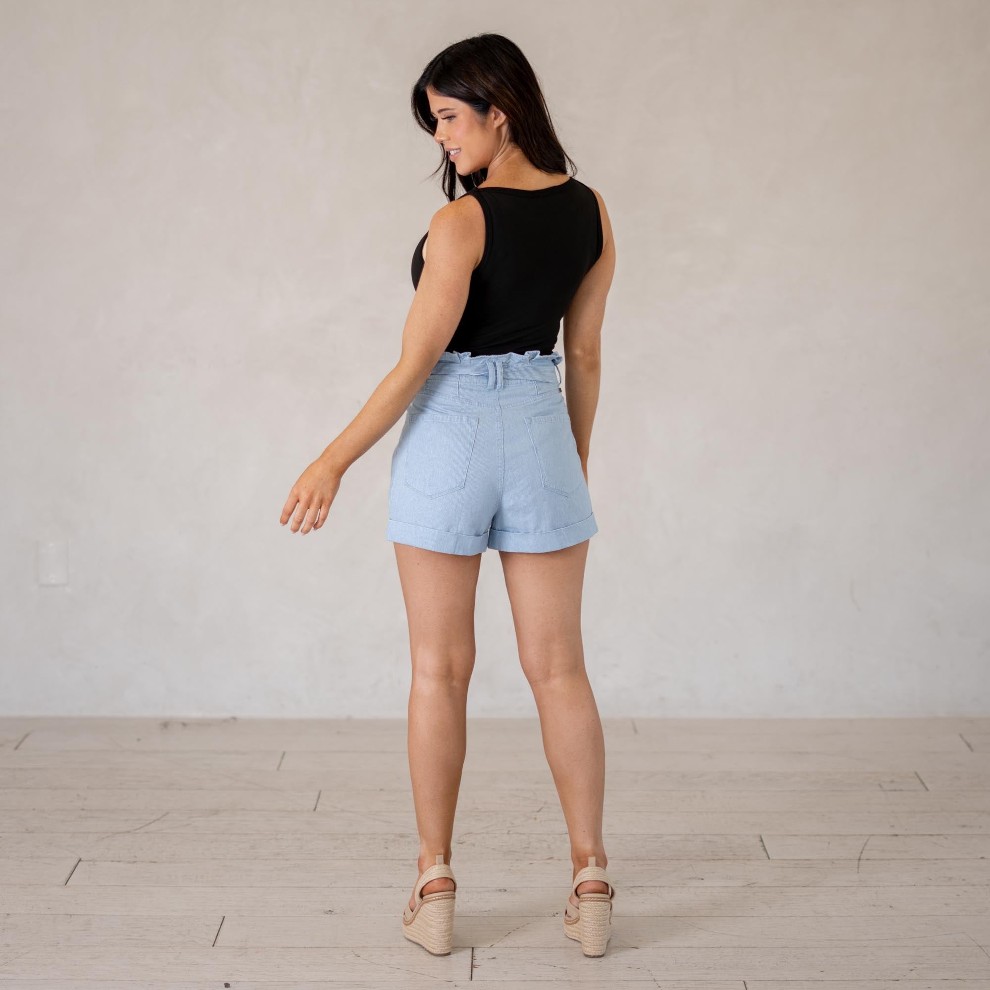 KanCan Dove Ultra High Rise Paperbag Shorts Blue