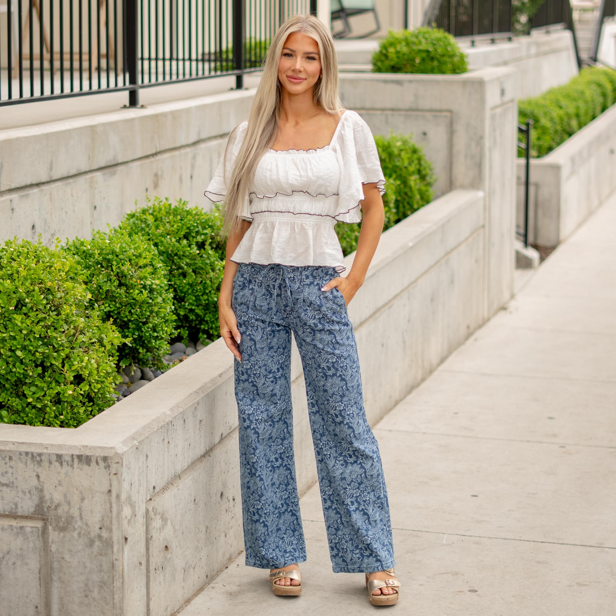KanCan Carmelia High Rise Wide Leg Medium Blue