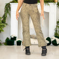 KanCan Renae Mid Rise Snakeskin Wide Leg Jeans Olive