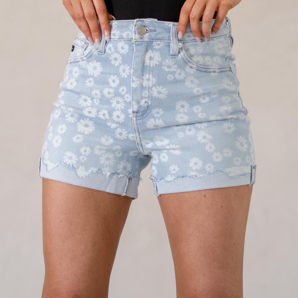 KanCan Lilly Floral High Rise Shorts Light Blue