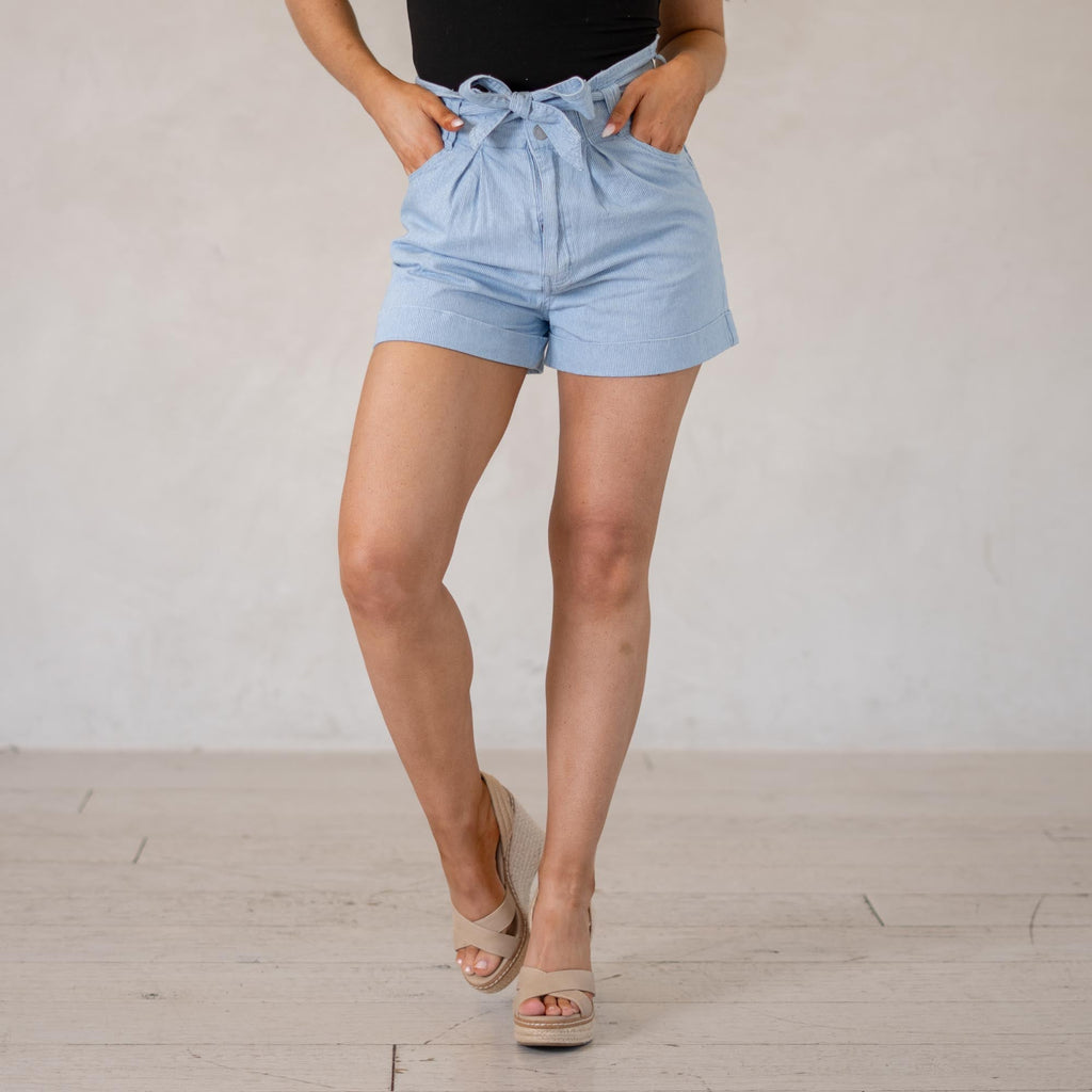 KanCan Dove Ultra High Rise Paperbag Shorts Blue
