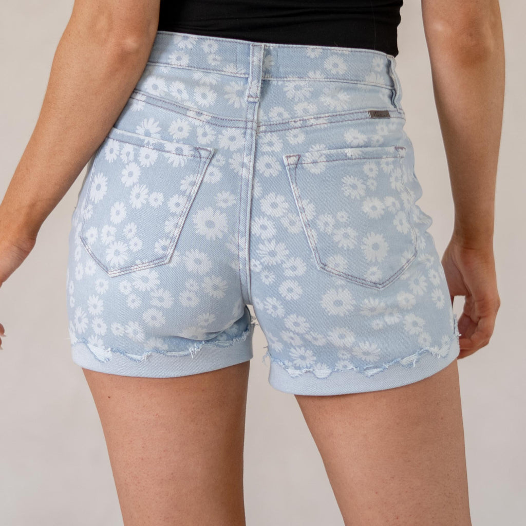 KanCan Lilly Floral High Rise Shorts Light Blue