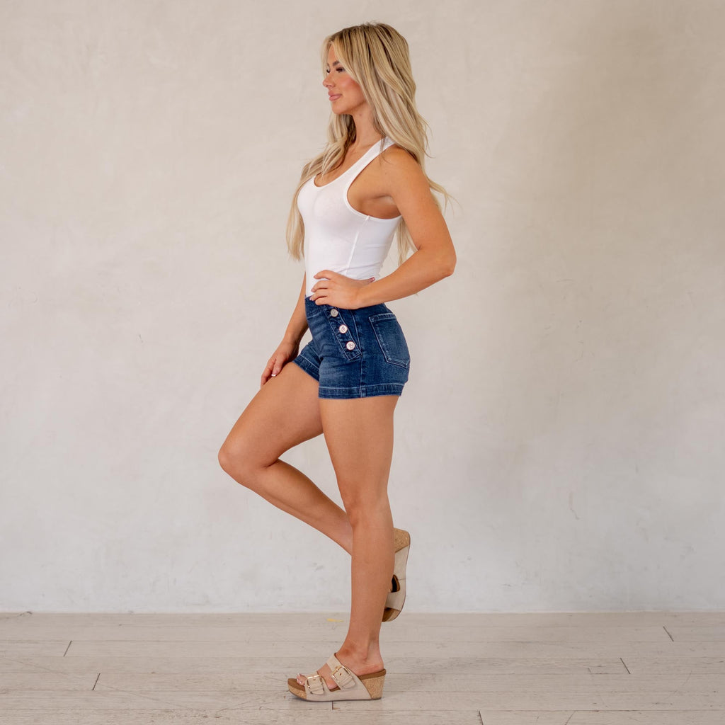 KanCan Sallie High Rise Shorts Dark Blue Wash