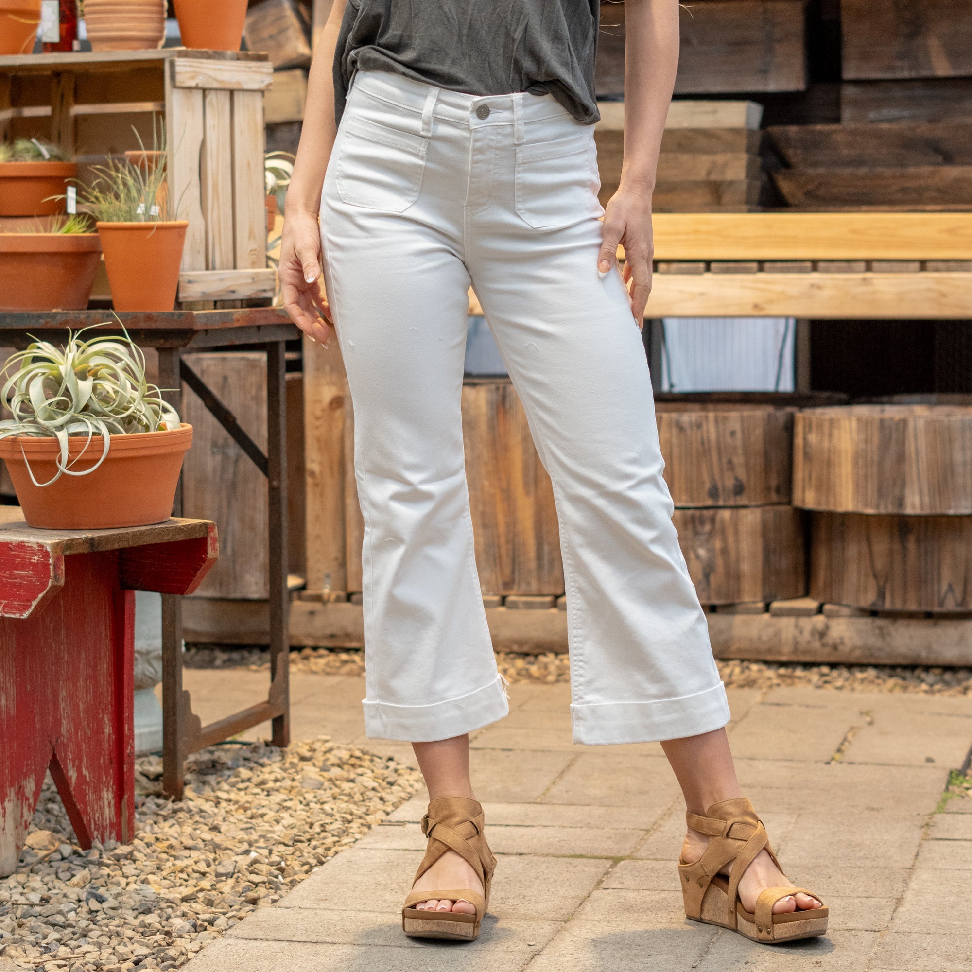 KanCan Angelina High Rise Cropped Flare Jeans White