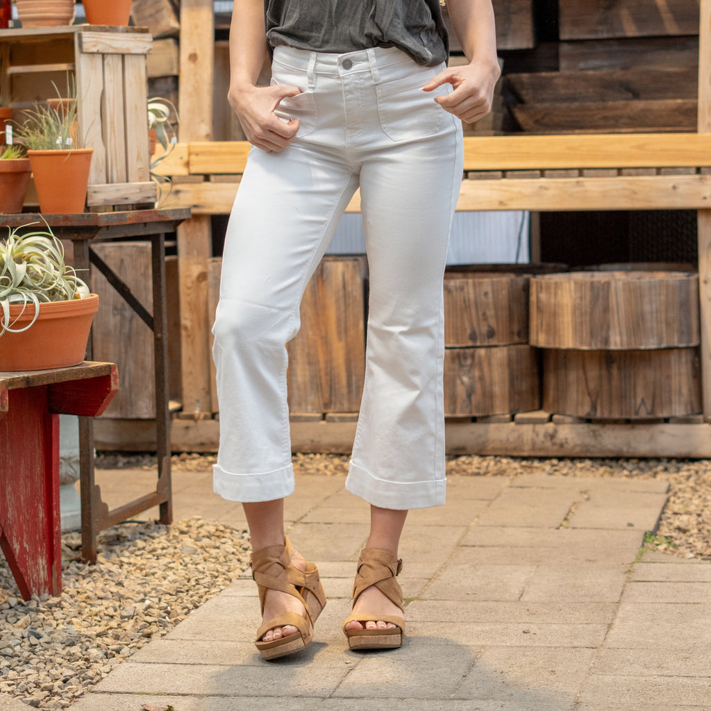 KanCan Angelina High Rise Cropped Flare Jeans White