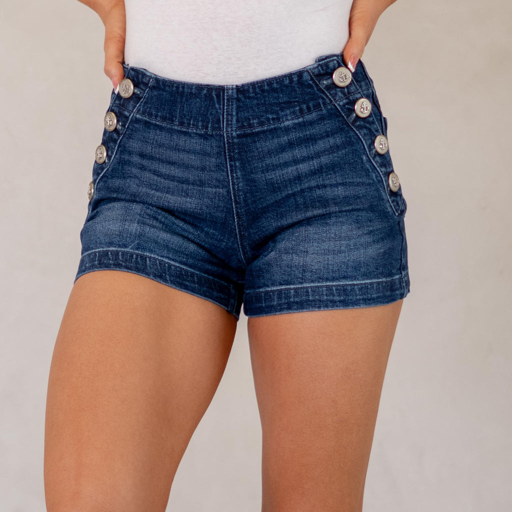 KanCan Sallie High Rise Shorts Dark Blue Wash
