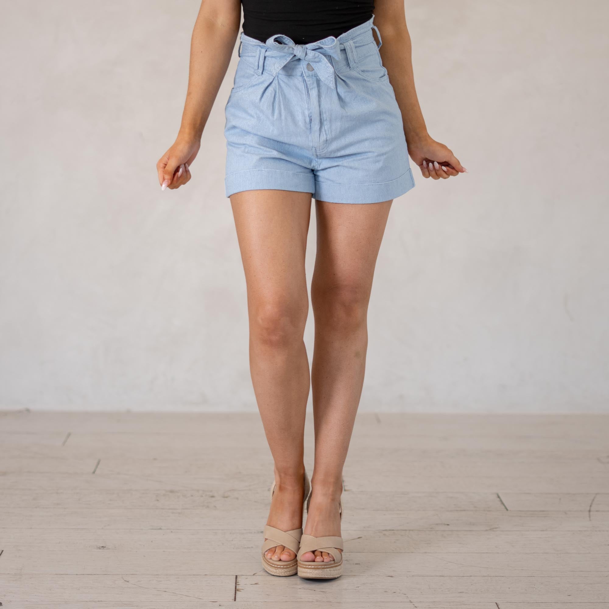 KanCan Dove Ultra High Rise Paperbag Shorts Blue