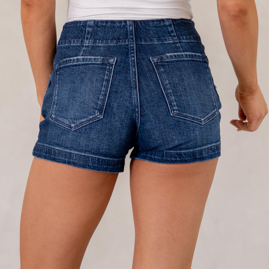 KanCan Sallie High Rise Shorts Dark Blue Wash