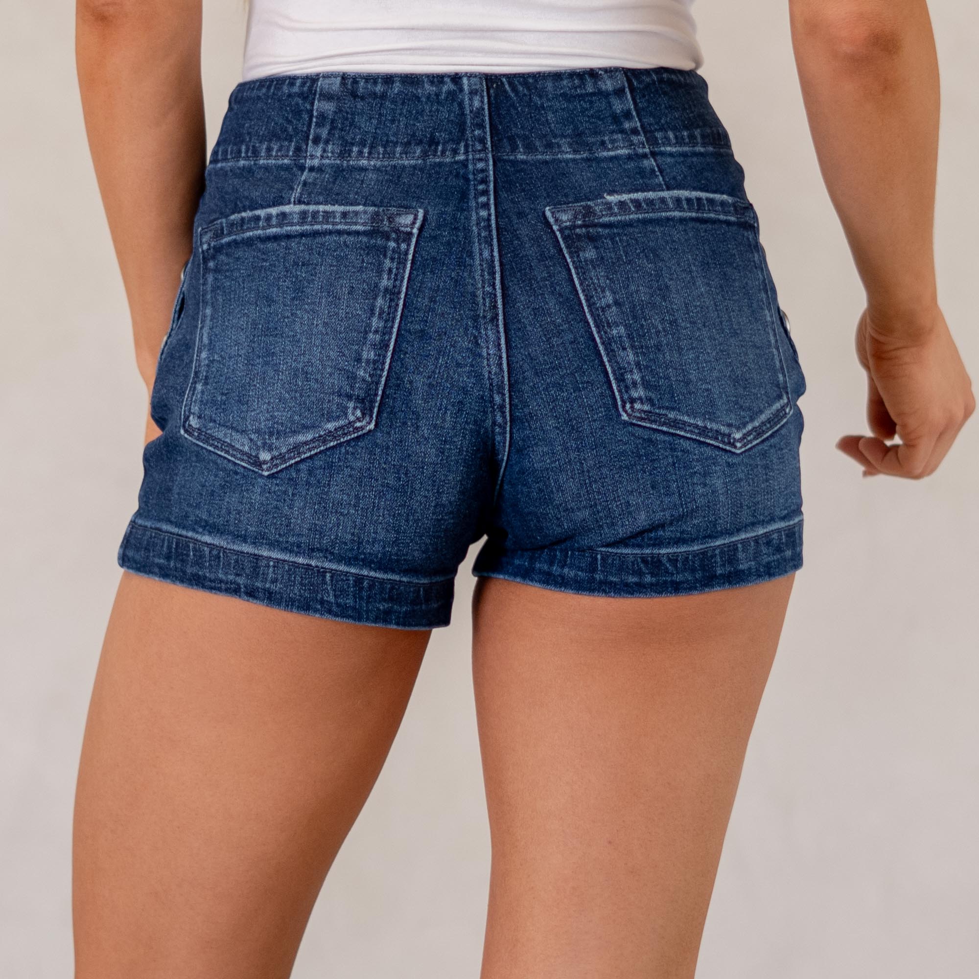 KanCan Sallie High Rise Shorts Dark Blue Wash