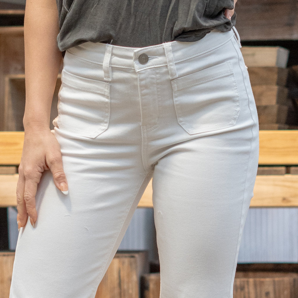 KanCan Angelina High Rise Cropped Flare Jeans White