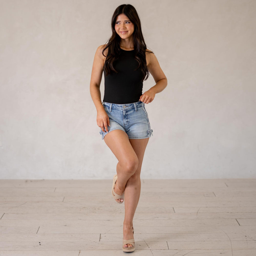 KanCan Cecily Mid Rise Shorts Medium Blue