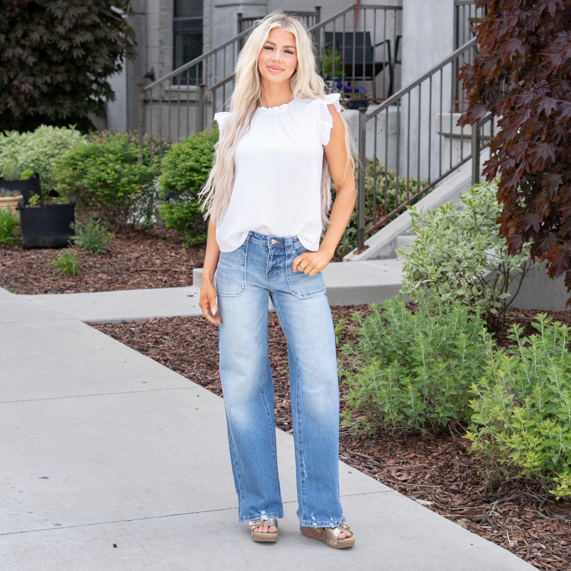 KanCan High Rise Wide Leg Jeans with Patch Pockets