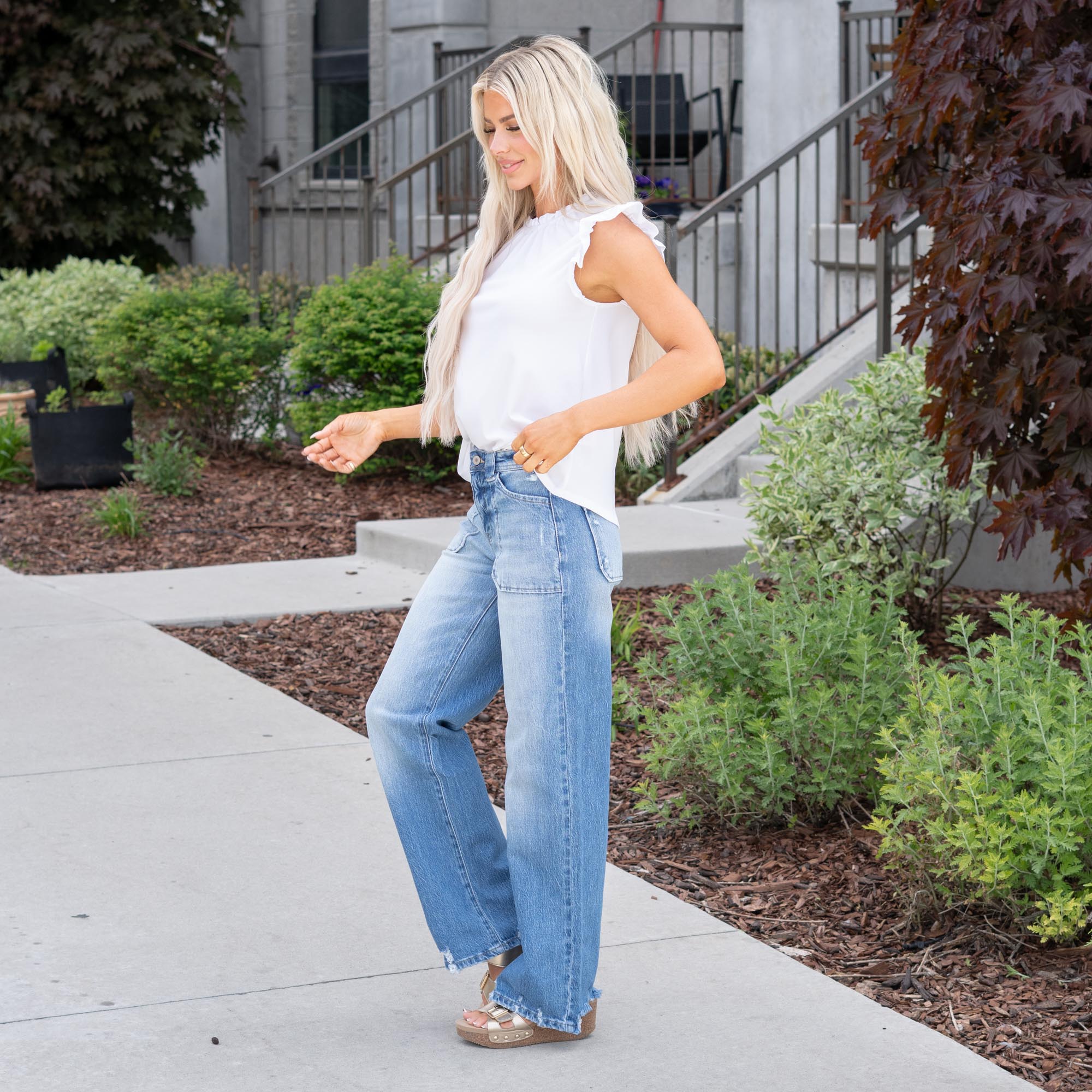 KanCan High Rise Wide Leg Jeans with Patch Pockets
