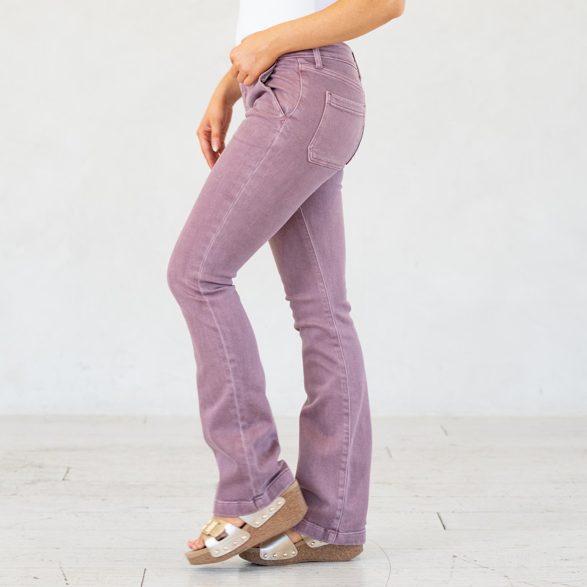 KanCan Max Mid Rise Trouser Bootcut Jeans Mauve