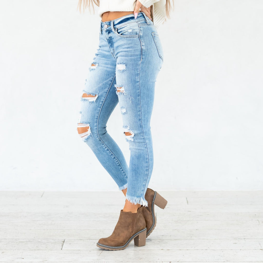 KanCan Janine Mid Rise Cropped Skinny Jeans Light Blue Wash