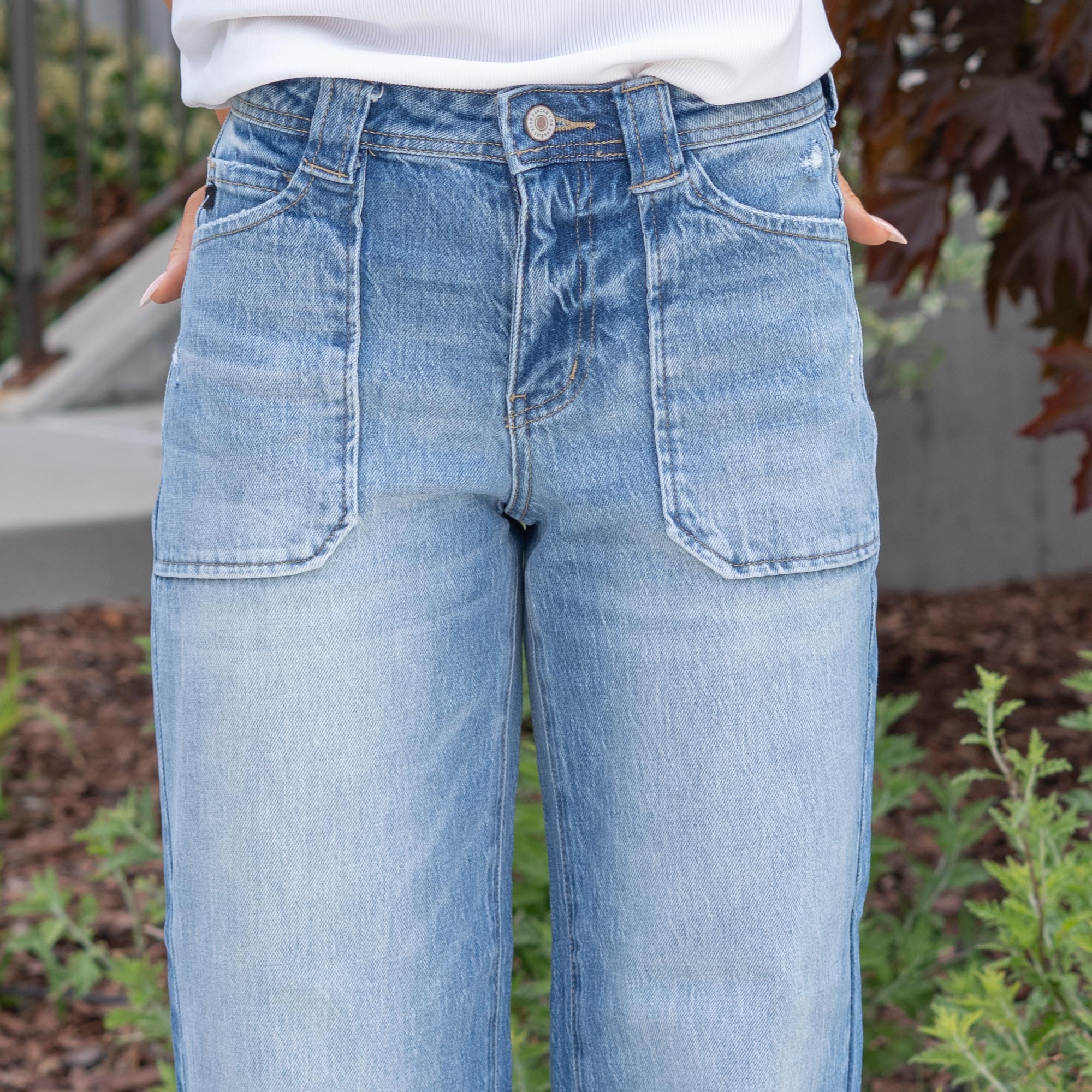 KanCan High Rise Wide Leg Jeans with Patch Pockets