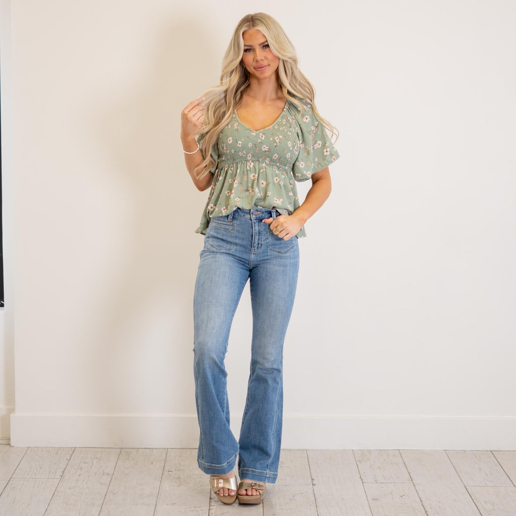 KanCan Rachel High Rise Flare Medium Blue