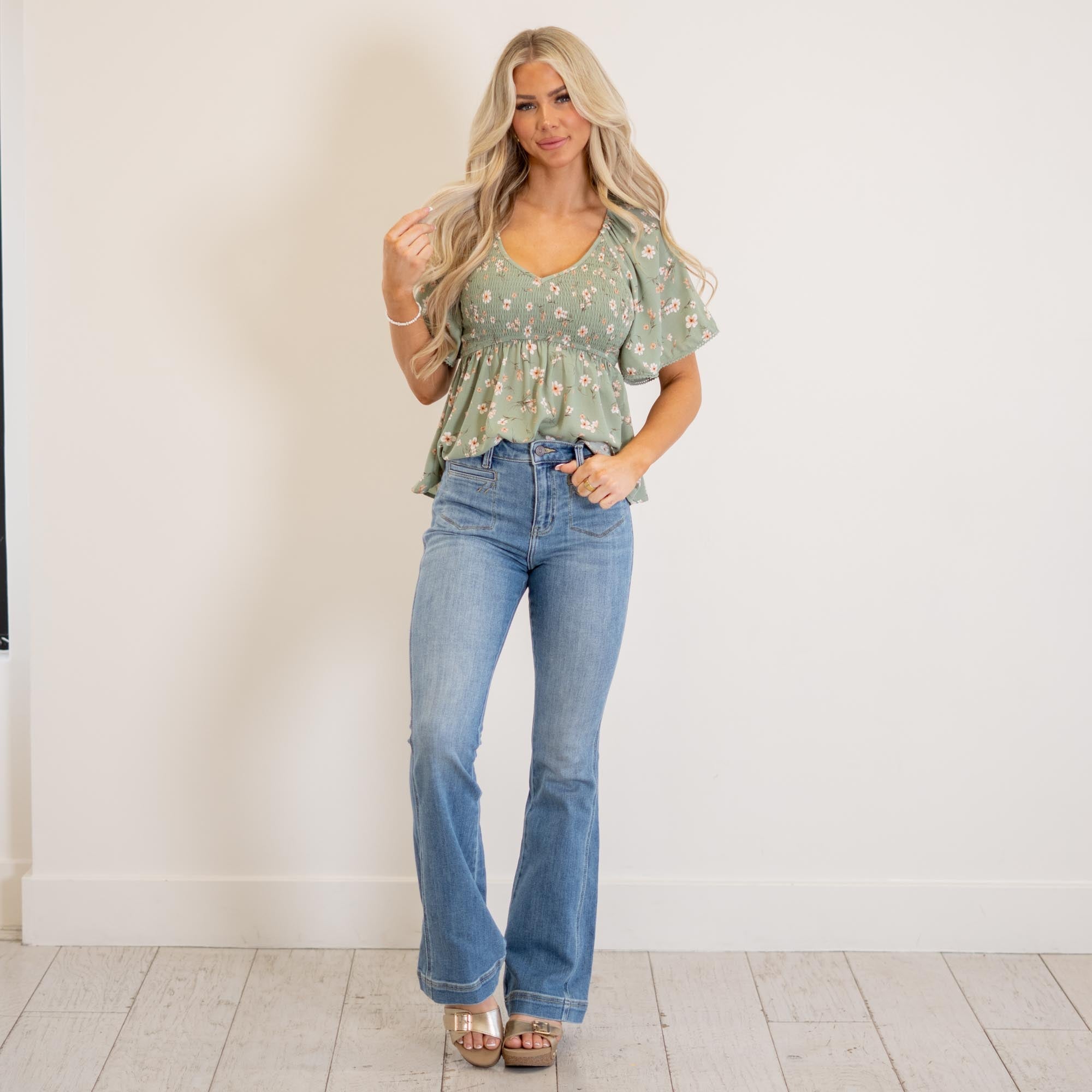 KanCan Rachel High Rise Flare Medium Blue