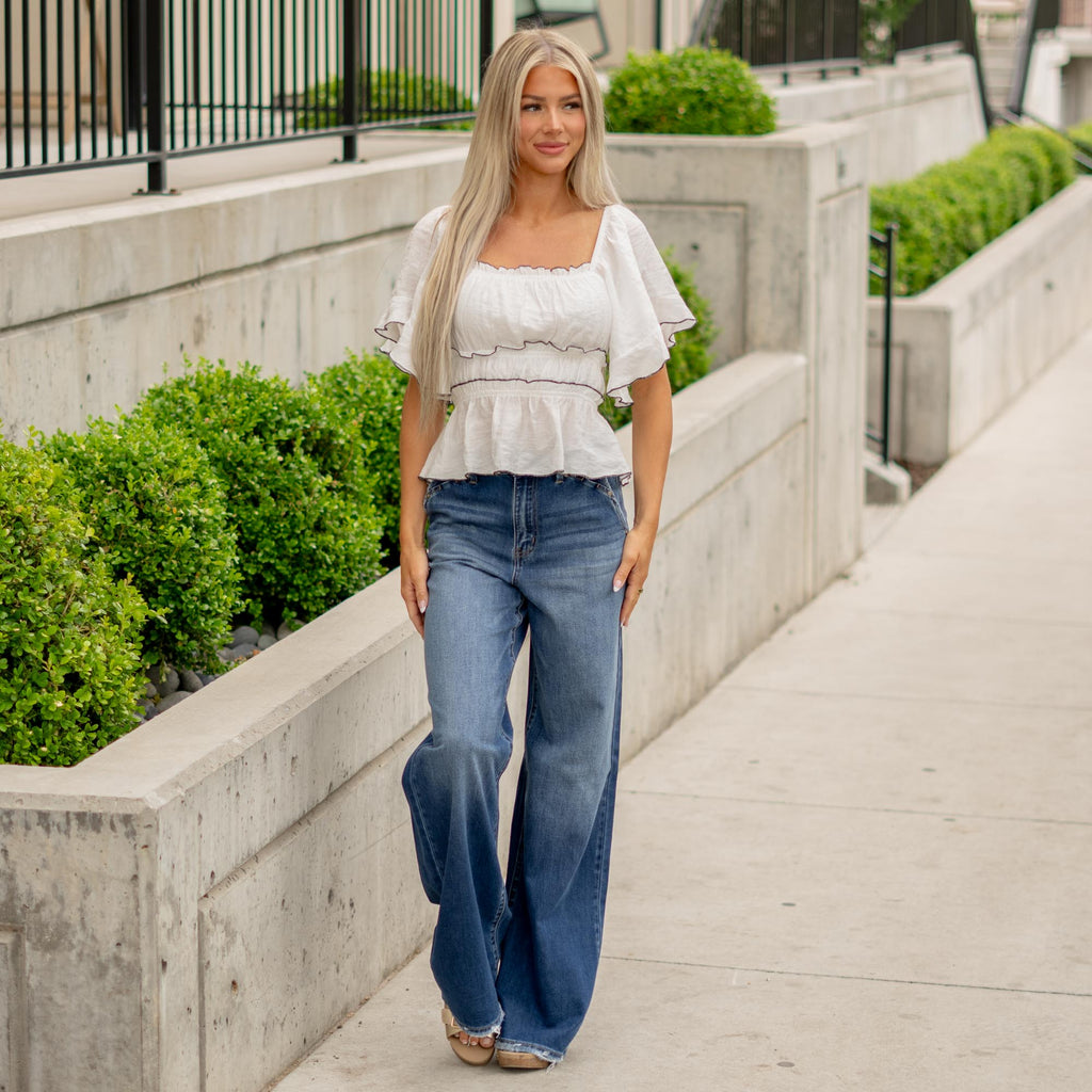 KanCan Ultra High Rise A-Line Trouser Wide Leg Jeans Dark Blue Wash
