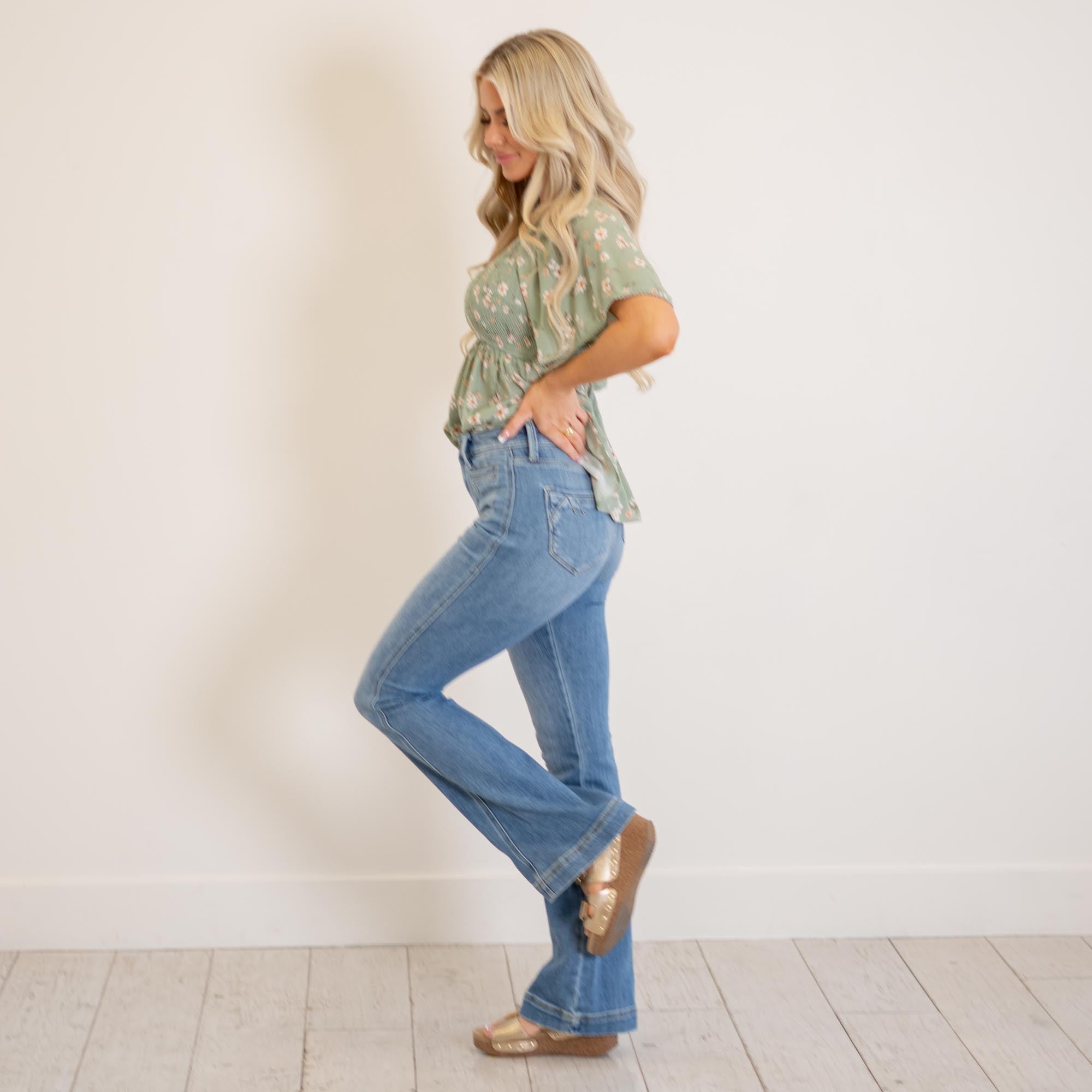 KanCan Rachel High Rise Flare Medium Blue