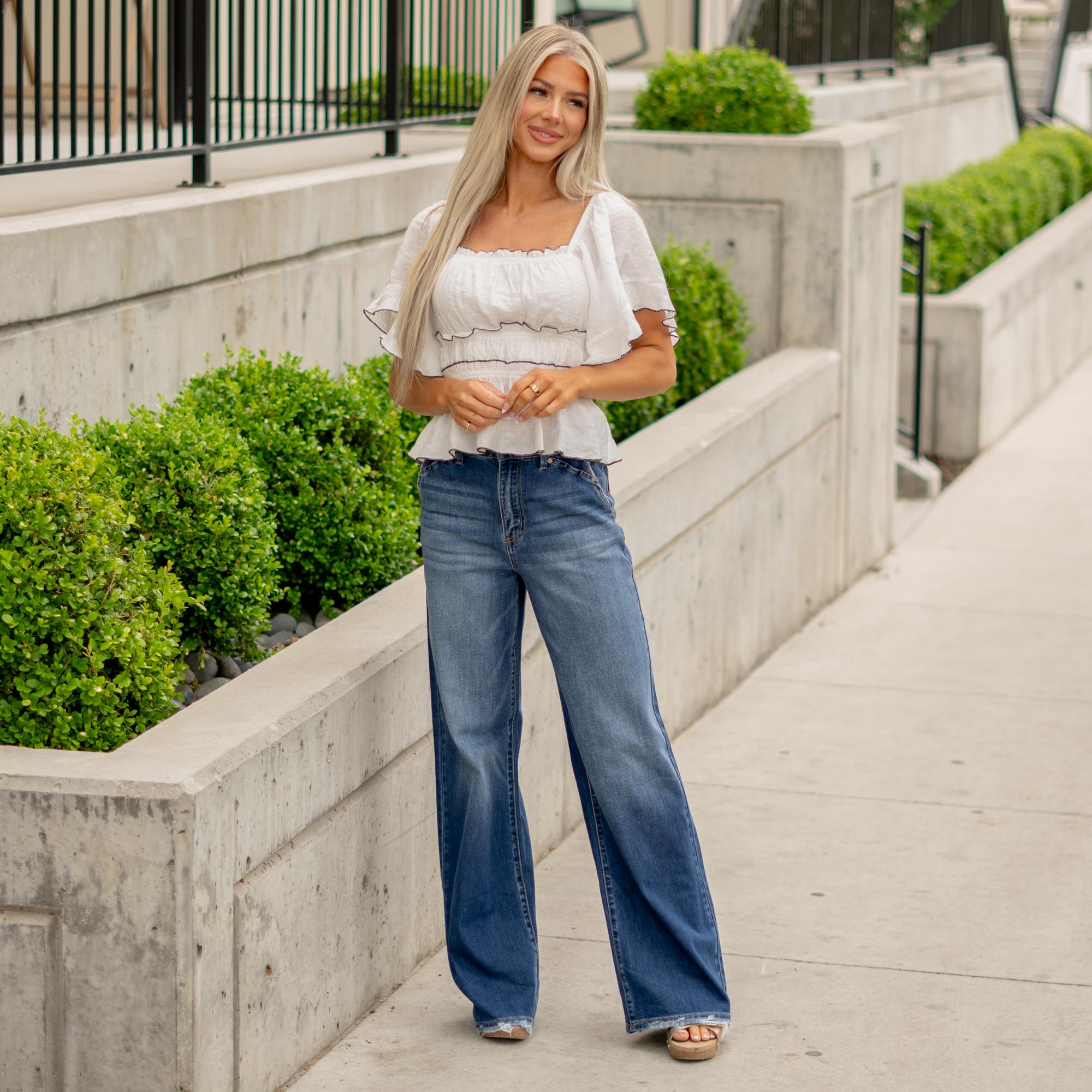 KanCan Ultra High Rise A-Line Trouser Wide Leg Jeans Dark Blue Wash
