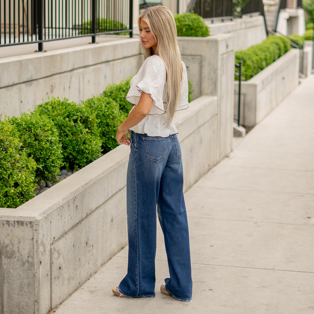 KanCan Ultra High Rise A-Line Trouser Wide Leg Jeans Dark Blue Wash