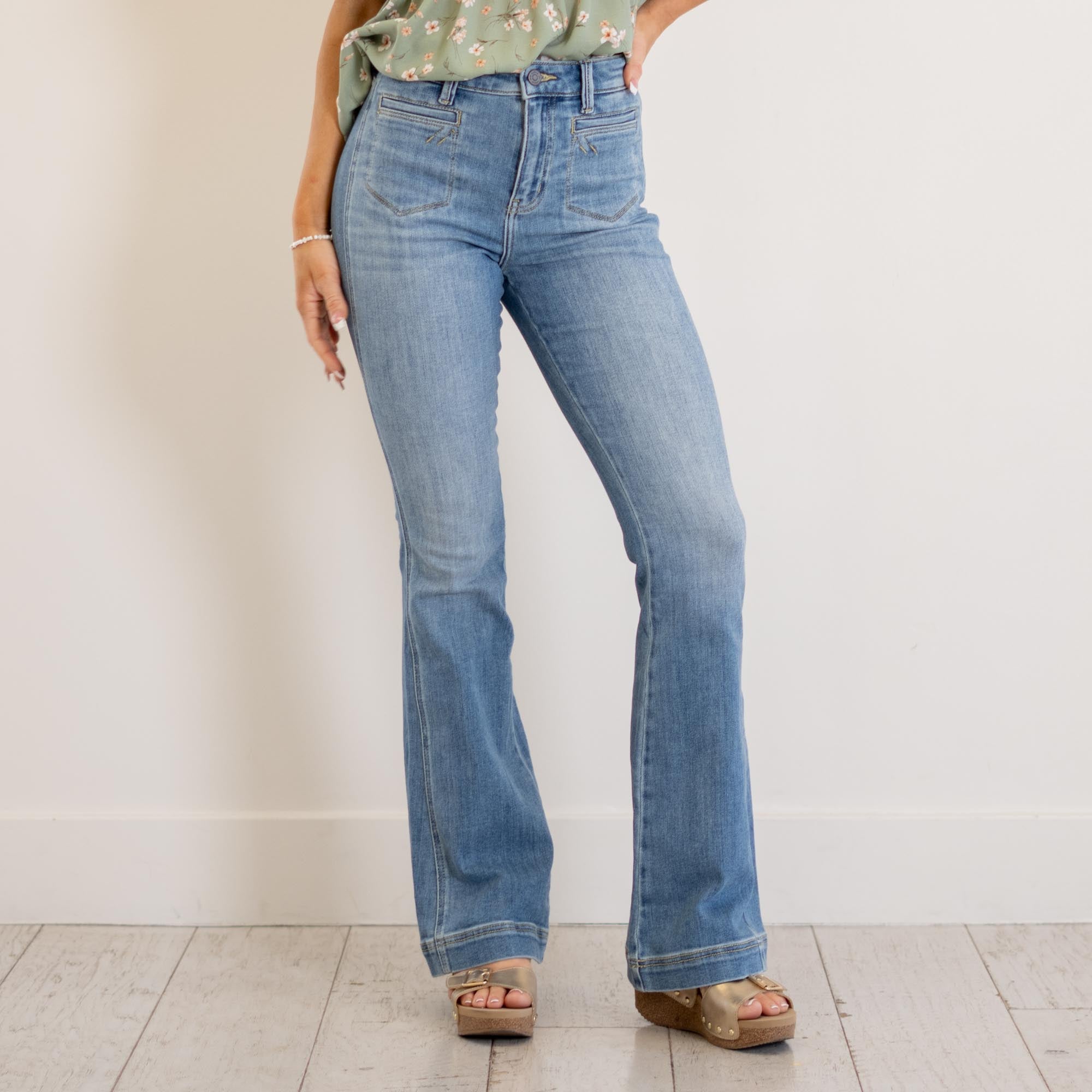 KanCan Rachel High Rise Flare Medium Blue