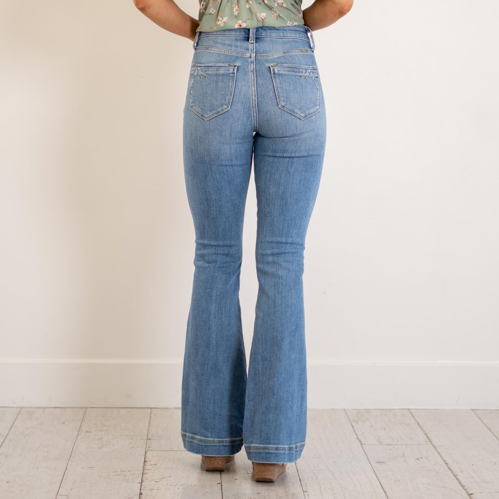 KanCan Rachel High Rise Flare Medium Blue