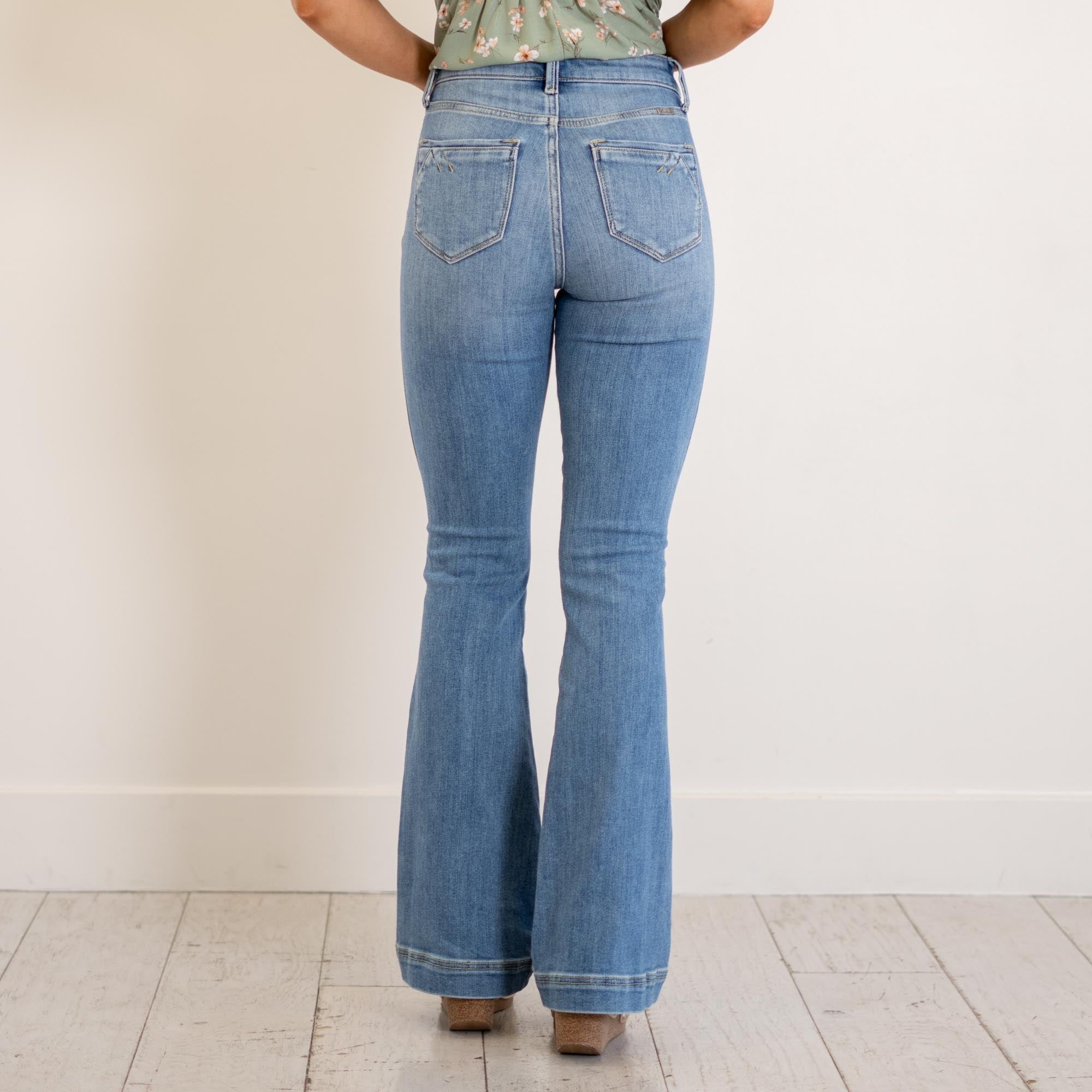 KanCan Rachel High Rise Flare Medium Blue