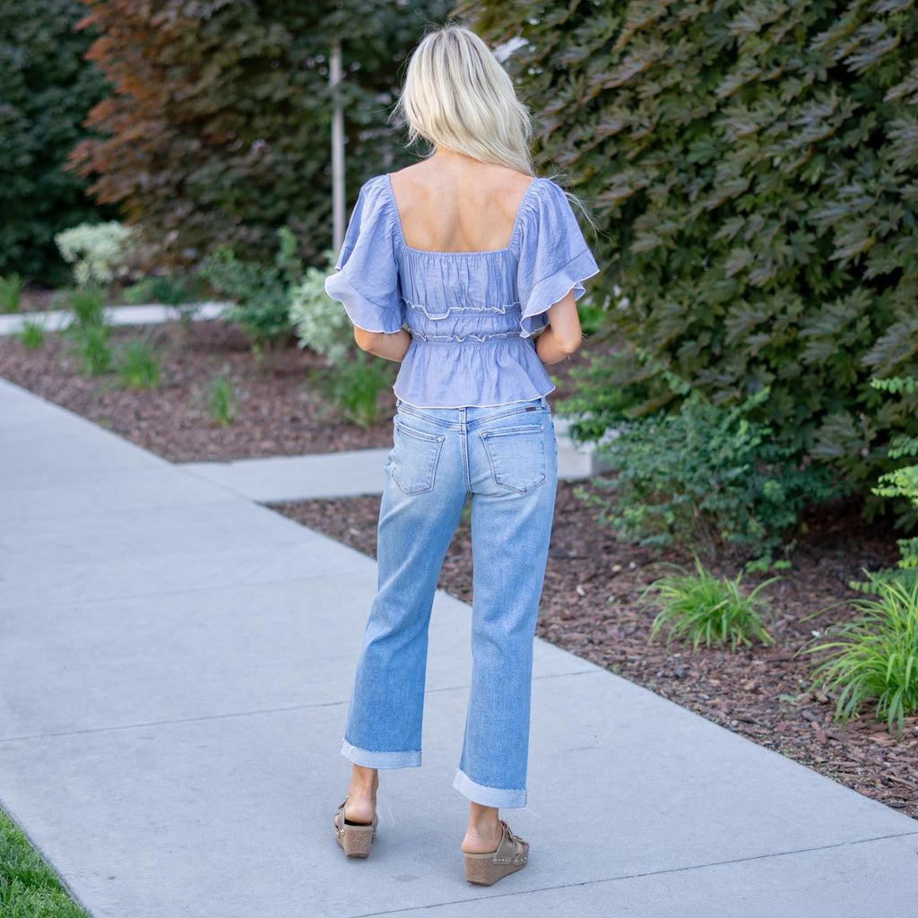 KanCan Rocio Mid Rise Crop Straight Jeans – Stretch Medium Wash