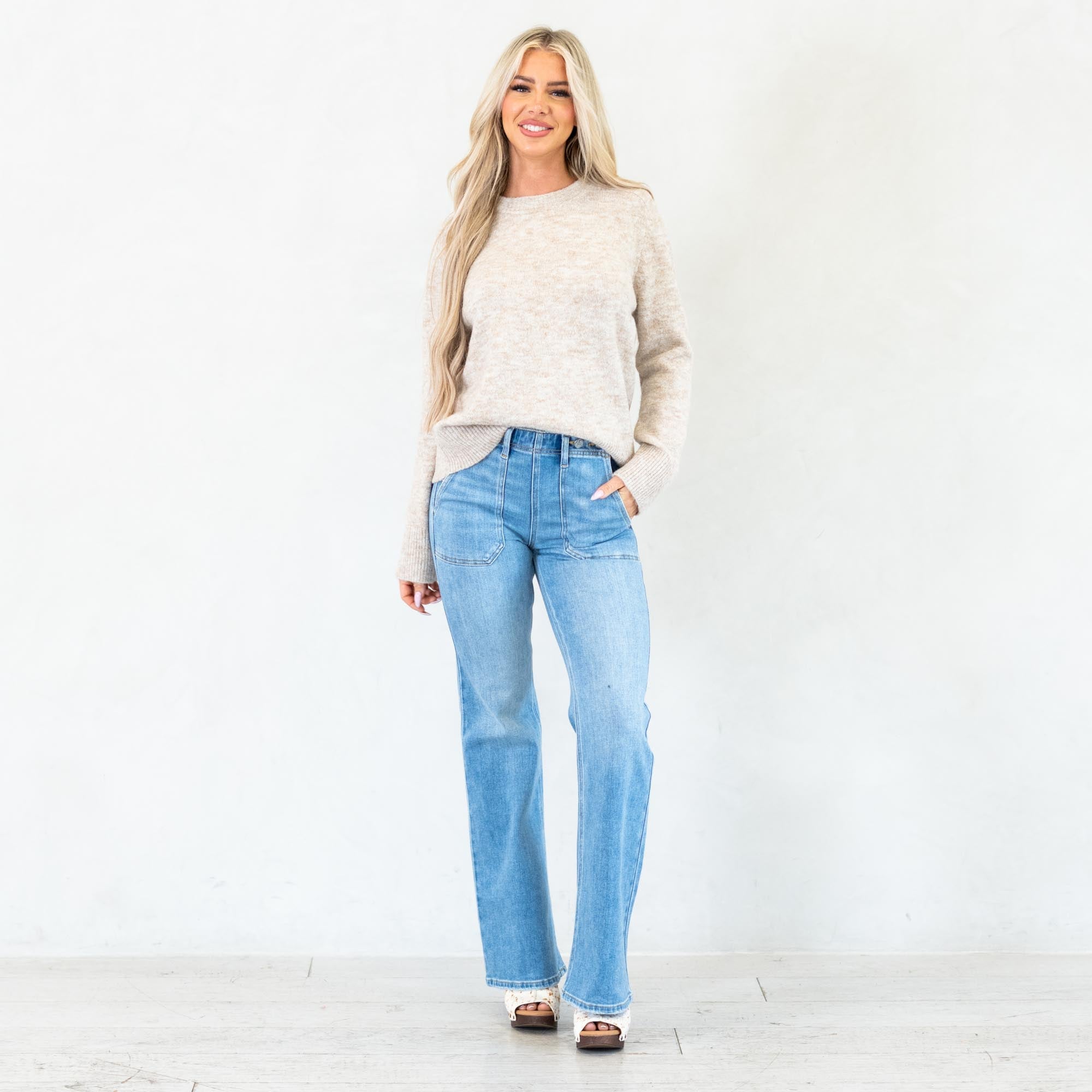 KanCan Jane High Rise Wide Flare Jeans Medium Blue Wash