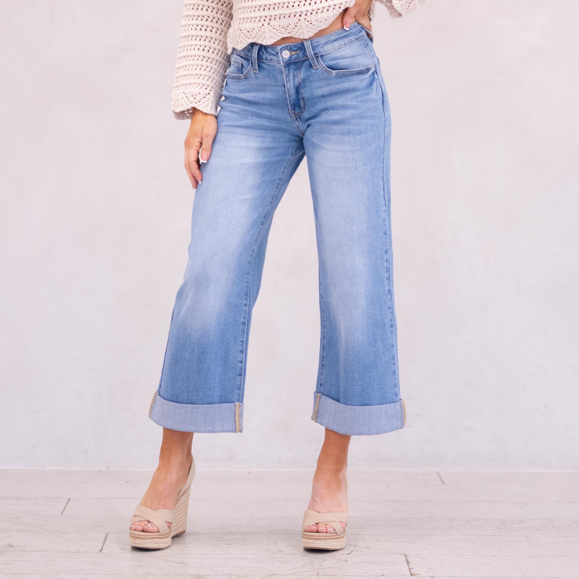 KanCan Angie Essentials Mid Rise Crop Wide